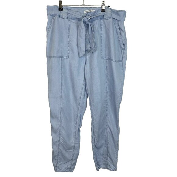 Calvin Klein Chambray Pants Womens Size Large Blue Tapered Leg Belt - Picture 1 of 4